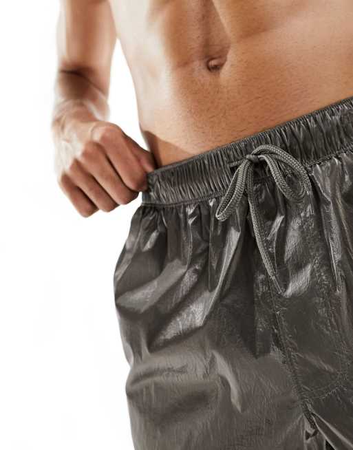 ASOS DESIGN swim shorts in super short length in silver metallic, 4 of 4
