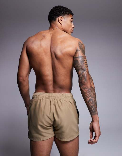 ASOS DESIGN swim shorts in super short length in stone, 3 of 4