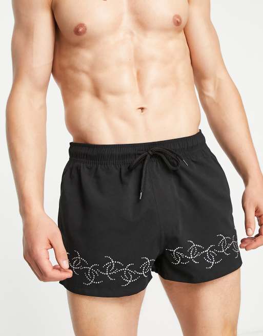 ASOS DESIGN swim shorts in short length in black