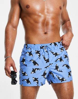 ASOS DESIGN swim shorts in whale print in short length
