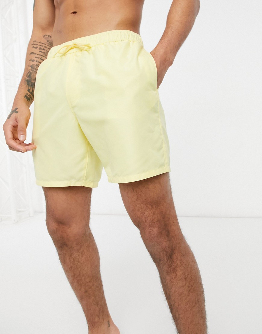 Asos Design Swim Shorts In Yellow Mid Length