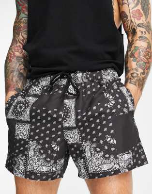 ASOS DESIGN swim shorts with black bandana short length - ASOS Price Checker