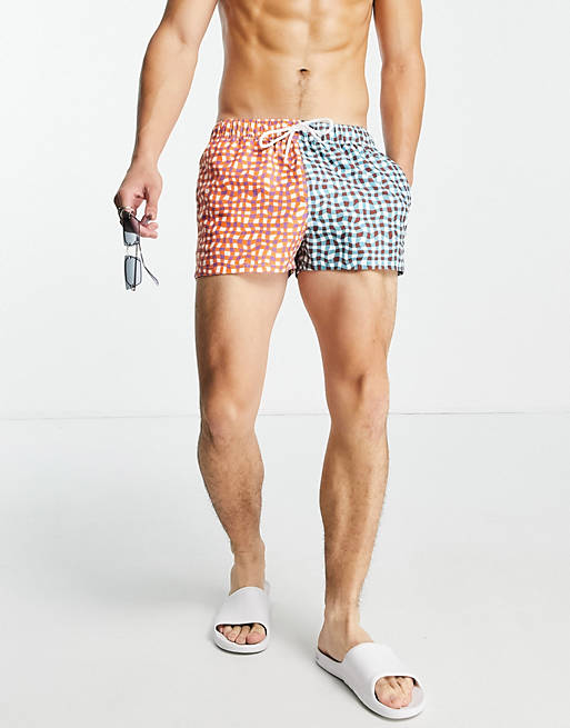  swim shorts with contrast check in super short length 