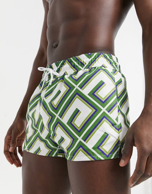 ASOS DESIGN swim shorts in short length with tequila print in