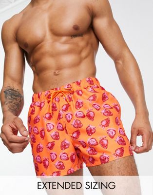 ASOS DESIGN swim shorts with strawberry print short length