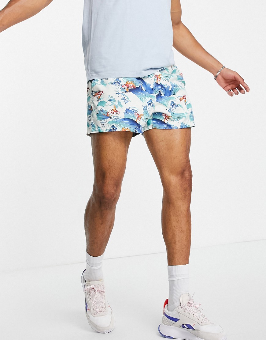 ASOS DESIGN swim shorts with wave print in short length-Multi