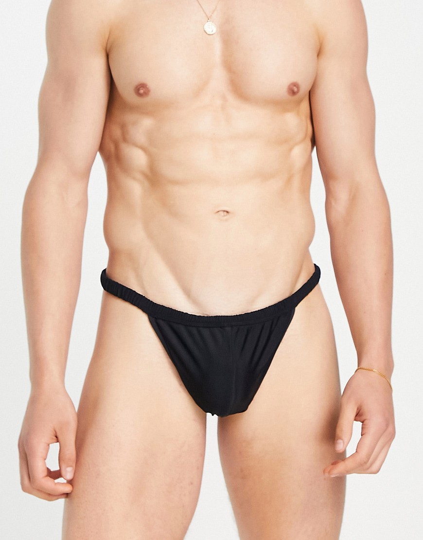 ASOS DESIGN swim thong with ruched waistband in black