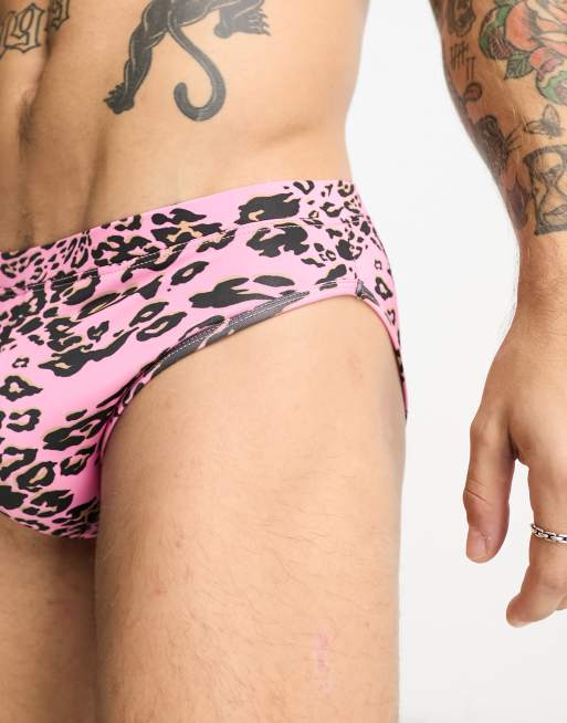 ASOS DESIGN swim trunks in leopard print