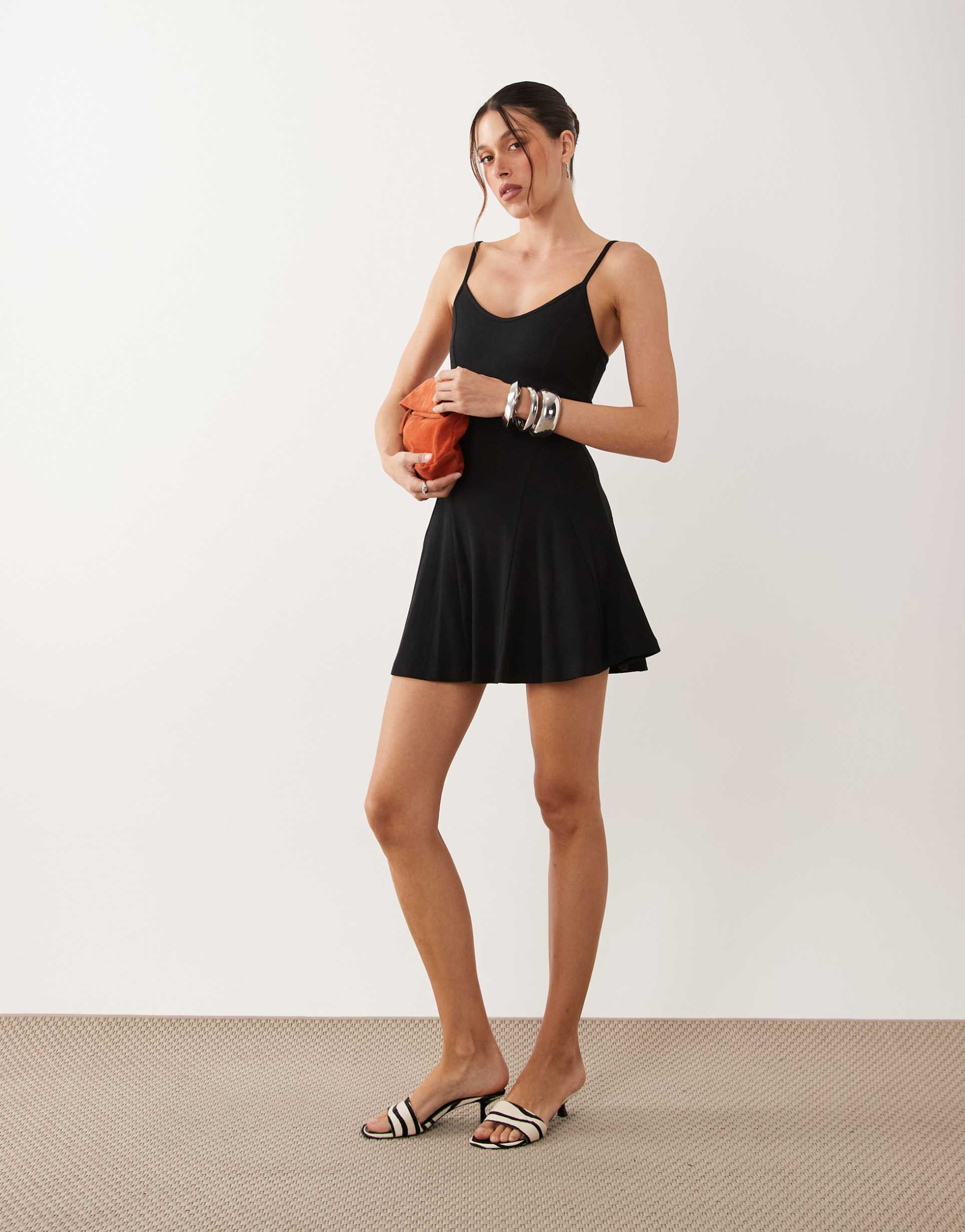 asos design swing bra cami mini dress in black