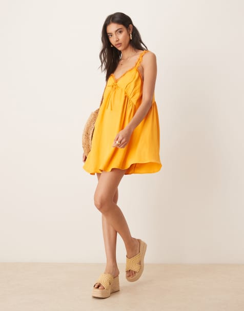 ASOS DESIGN swing lace detail cami mini dress in tangerine - view 1