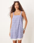 [ASOS DESIGN] ASOS DESIGN swing mini dress with broderie hem in navy gingham-Multi 14 Navy Gingham