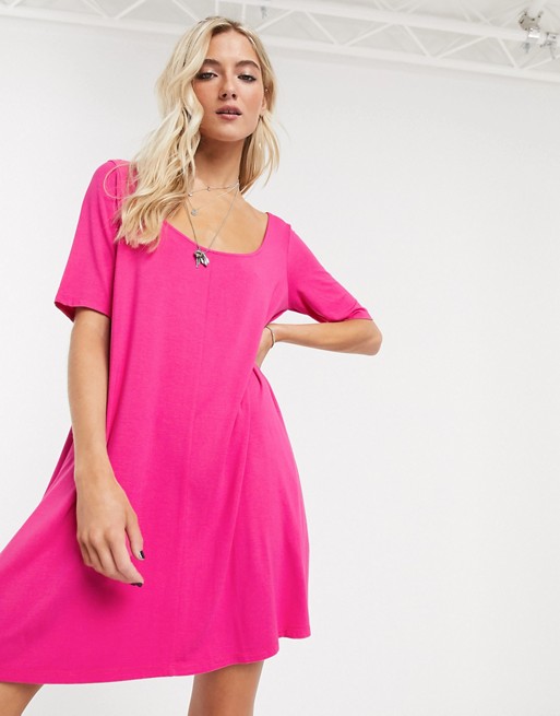 ASOS DESIGN swing t-shirt dress with concealed pockets in hot pink