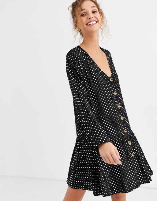 ASOS DESIGN swing trapeze mini dress with pep hem in spot