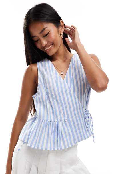 ASOS DESIGN swing wrap top in blue stripe - view 1