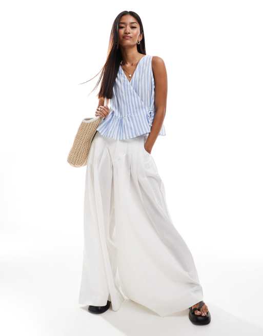 ASOS DESIGN swing wrap top in blue stripe, 3 of 4