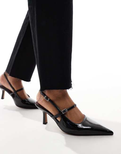 ASOS DESIGN Swipe mary jane mid heeled shoes in black