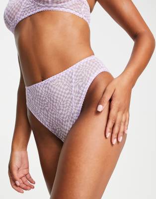 swirl checkerboard mesh panty in lilac-Purple