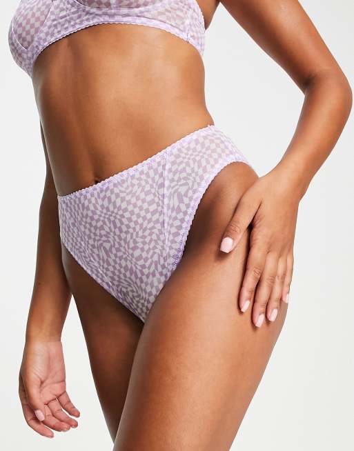 ASOS DESIGN swirl checkerboard mesh panty in lilac