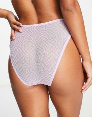 Asos Design Swirl Checkerboard Mesh Panty In Purple