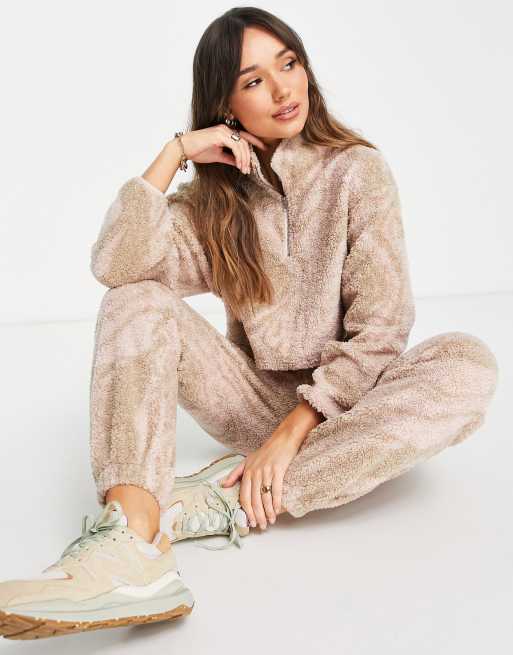 ASOS DESIGN swirl print borg tracksuit with funnel neck sweat / trackies in swirl print