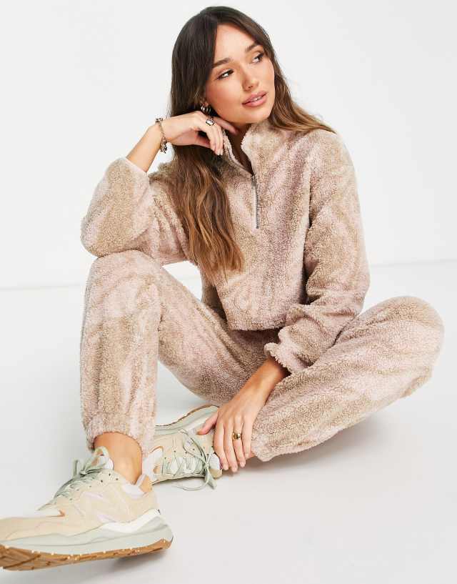 ASOS DESIGN swirl print teddy tracksuit with funnel neck sweat / sweatpants in swirl print