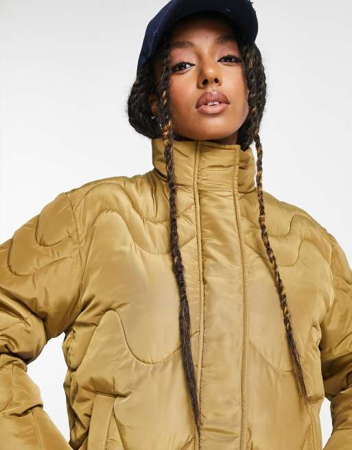 ASOS DESIGN swirl quilted puffer jacket in camel