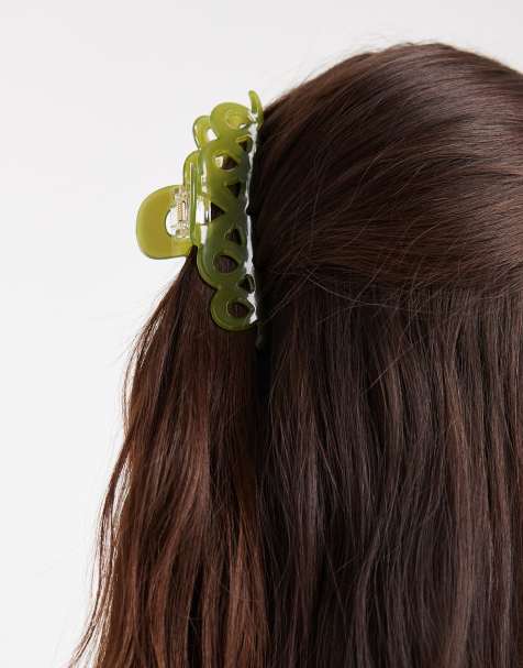 ASOS DESIGN swirly hair claw in olive - view 1