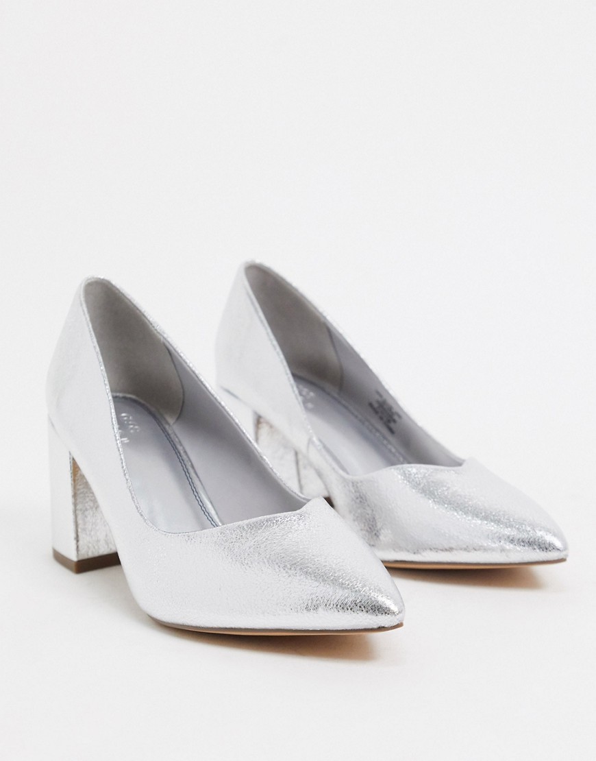 Asos Design Switch Mid Heeled Pumps In Silver Metallic