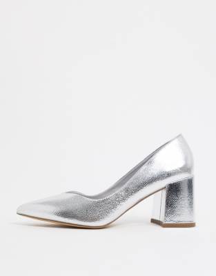 silver grey mid heel shoes