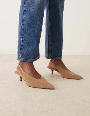 ASOS DESIGN - Sydney - Chaussures en suédine à petit talon et bride arrière - Taupe | ASOS