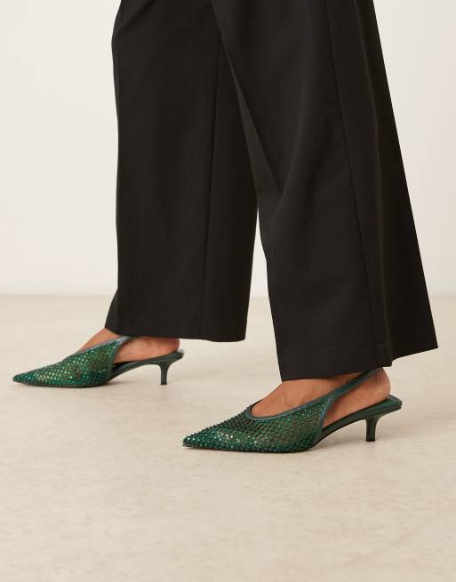 ASOS DESIGN – Sydney – Gröna skor med hälrem, taxklackar och utsmyckning, 3 av 4