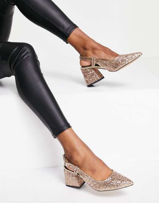 Handig links Huiswerk maken ASOS DESIGN - Sydney - Halfhoge slingback hakken in glitter | ASOS