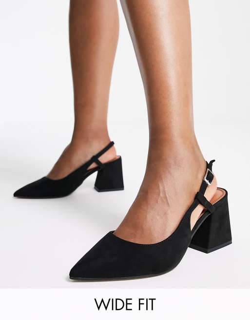 ASOS DESIGN - Sydney - Schoenen met halfhoge blokhak, hielbandje en brede pasvorm in zwart