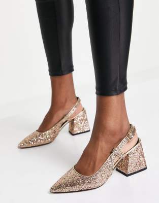 ASOS DESIGN - Sydney - Schuhe in Glitzeroptik mit mittelhohem Absatz und Fersenriemen-Mehrfarbig