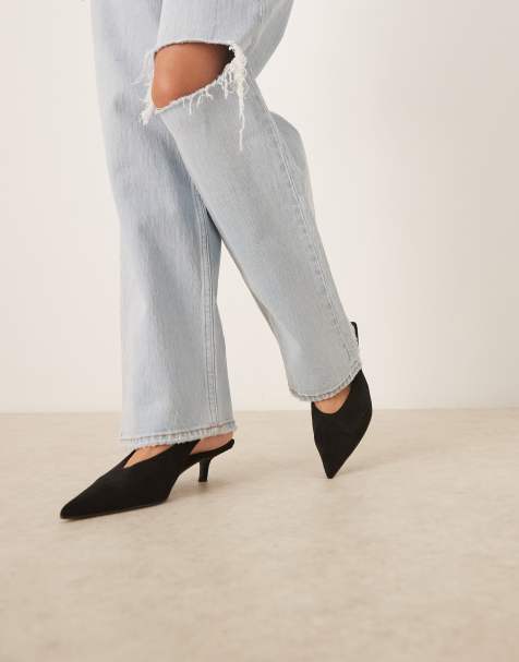 ASOS DESIGN Sydney slingback kitten heel shoes in black - view 1
