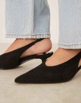 Asos Design Sydney Slingback Kitten Heel Shoes In Black