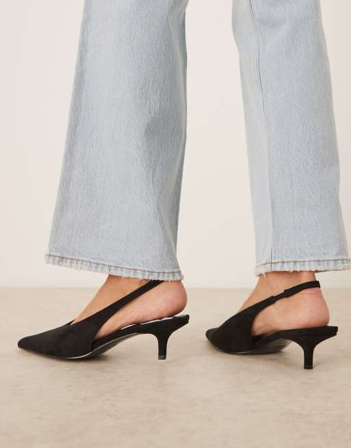 ASOS DESIGN Sydney slingback kitten heel shoes in black