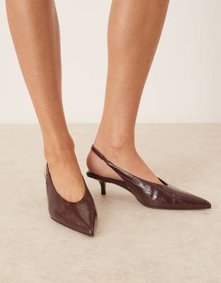  Sydney slingback kitten heel shoes in burgundy embossed