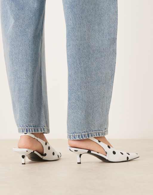 ASOS DESIGN Sydney slingback kitten heel shoes in polka dots