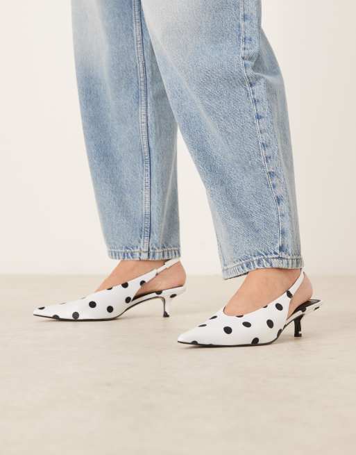 ASOS DESIGN Sydney slingback kitten heel shoes in polka dots, 3 of 4