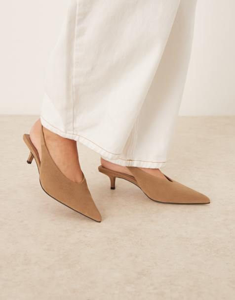 ASOS DESIGN Sydney slingback kitten heel shoes in taupe suedette - view 1