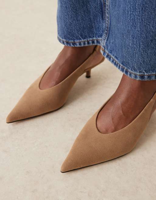 ASOS DESIGN Sydney slingback kitten heel shoes in taupe suedette