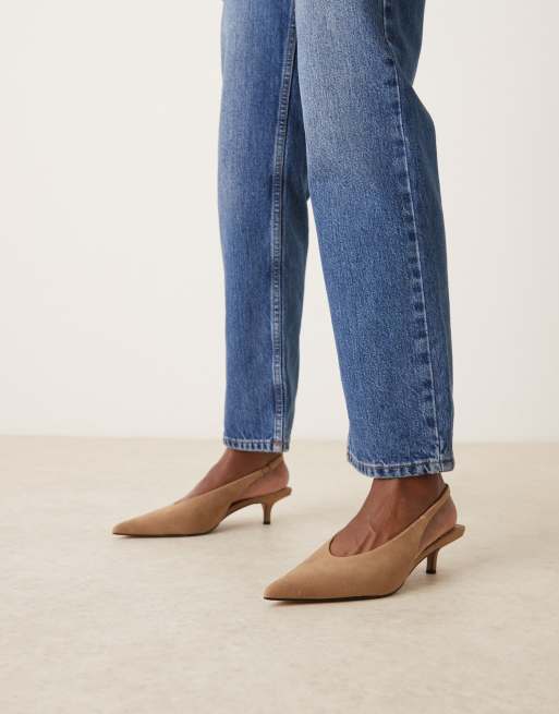 ASOS DESIGN Sydney slingback kitten heel shoes in taupe suedette, 3 of 4