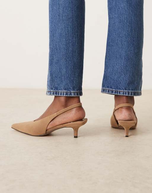 ASOS DESIGN Sydney slingback kitten heel shoes in taupe suedette
