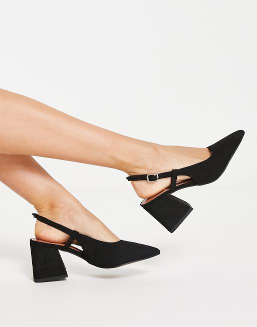 ASOS DESIGN Sydney slingback mid block heeled shoes in black