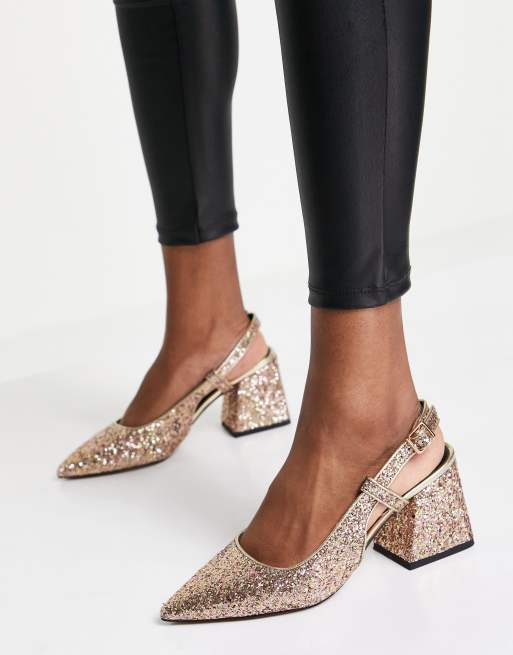 ASOS DESIGN Wide Fit Sydney slingback mid block heeled shoes in black