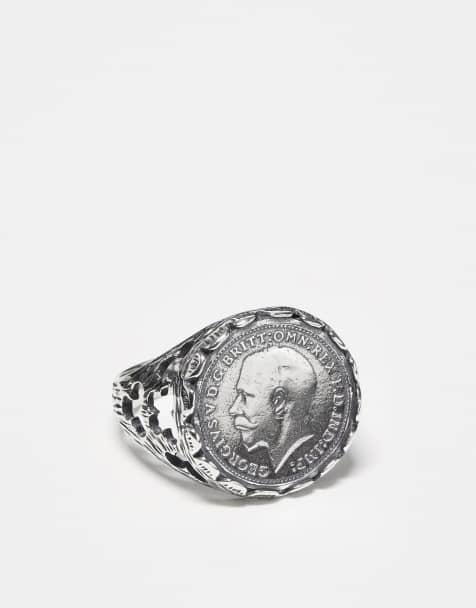 ASOS DESIGN – Sygnet ze srebra wysokiej próby ze wzorem z głową monarchy - view 1