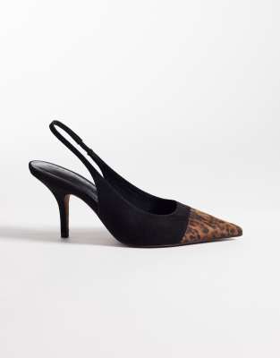 Sylvie - Chaussures bicolores à talon mi-haut et bride arrière - Léopard et noir-Multicolore 38