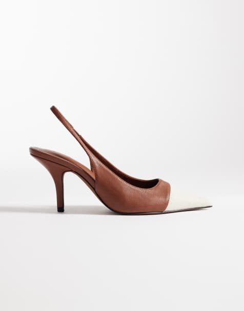 ASOS DESIGN - Sylvie - Chaussures bicolores à talon mi-haut et bride arrière - Naturel et fauve - view 1