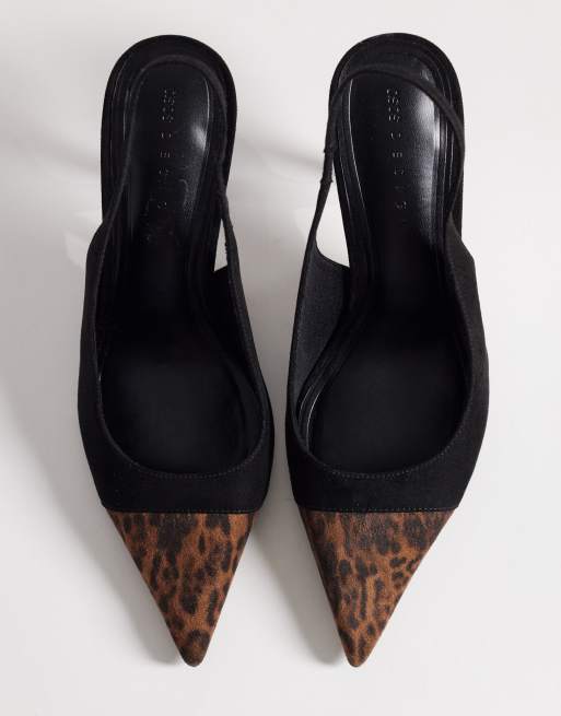 ASOS DESIGN - Sylvie - Tofarvede sko med hælrem og mellemhøj hæl i sort med leopardprint, 2 af 4